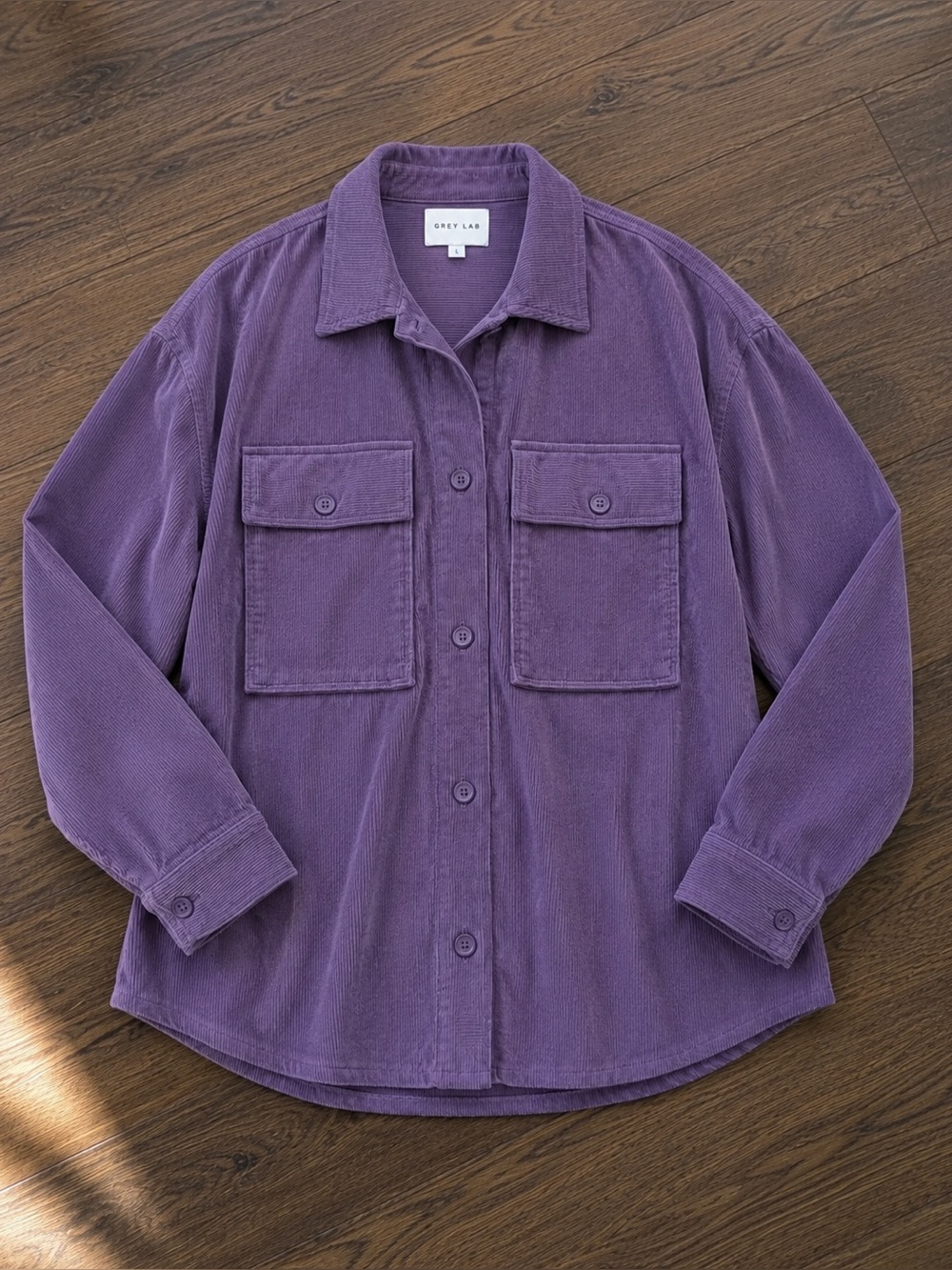 GREY LAB Purple Corduroy Button-Front Shacket Sz L